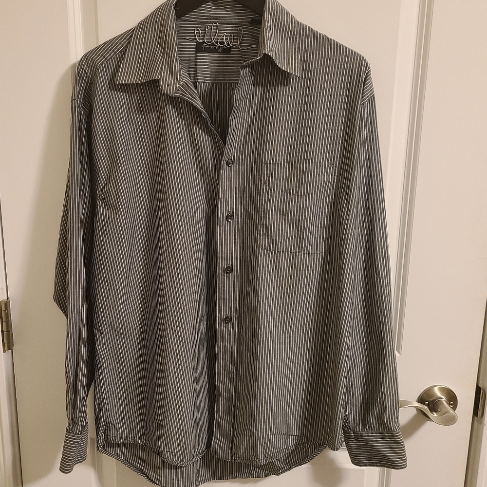 Grey and white striped button down